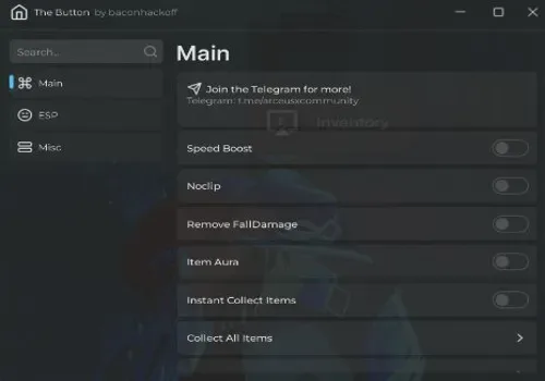 The Button script: Walkspeed Boost, Item aura and more script cover for The Button