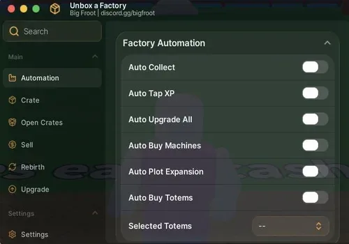 Unbox a Factory script: Auto Collect Money, Auto Tap XP script cover for Unbox a Factory